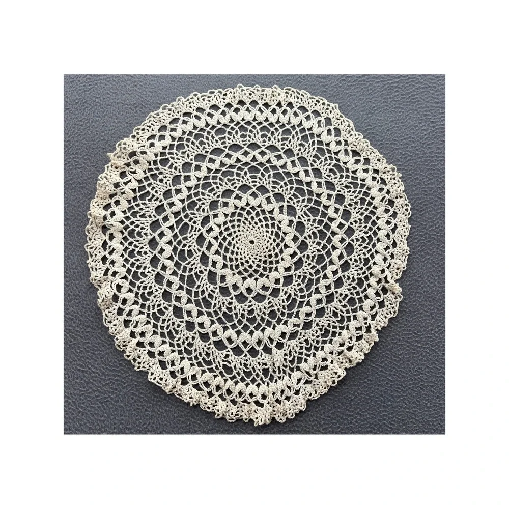 Vintage Handmade Crochet Lace Doily 14 Inch Round Cream Cotton Cottagecore Decor
